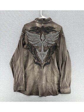 Roar Strength Refined Button Shirt Mens 2XL Distressed Embroidered Y2K Fade